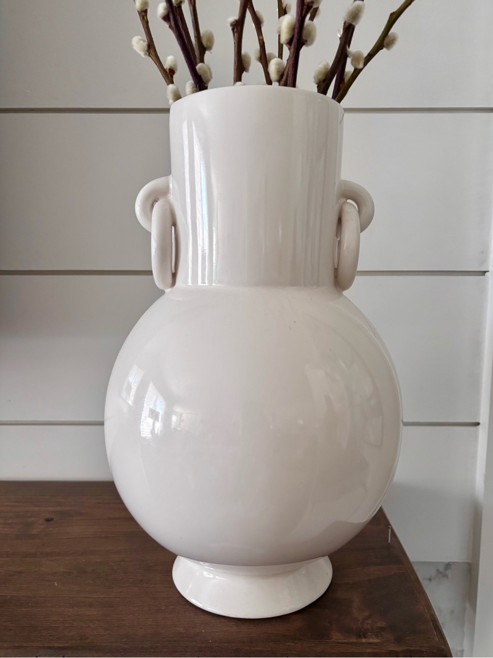 West Elm Off White Ceramic Decorative Vase with Loop Handles
